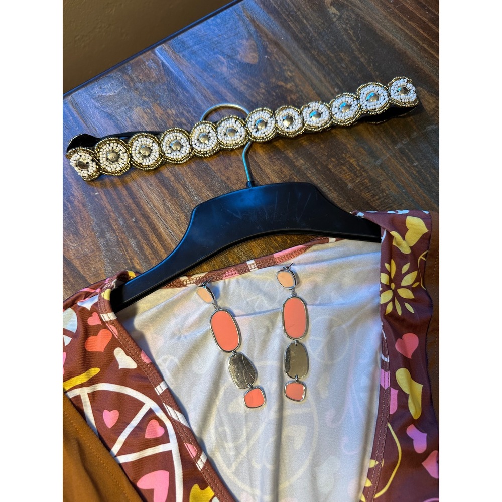 Hippie Costume‎ Dress Peace Sign Headband Earrings Plus Size 20/22 XXL Halloween - Picture 2 of 11